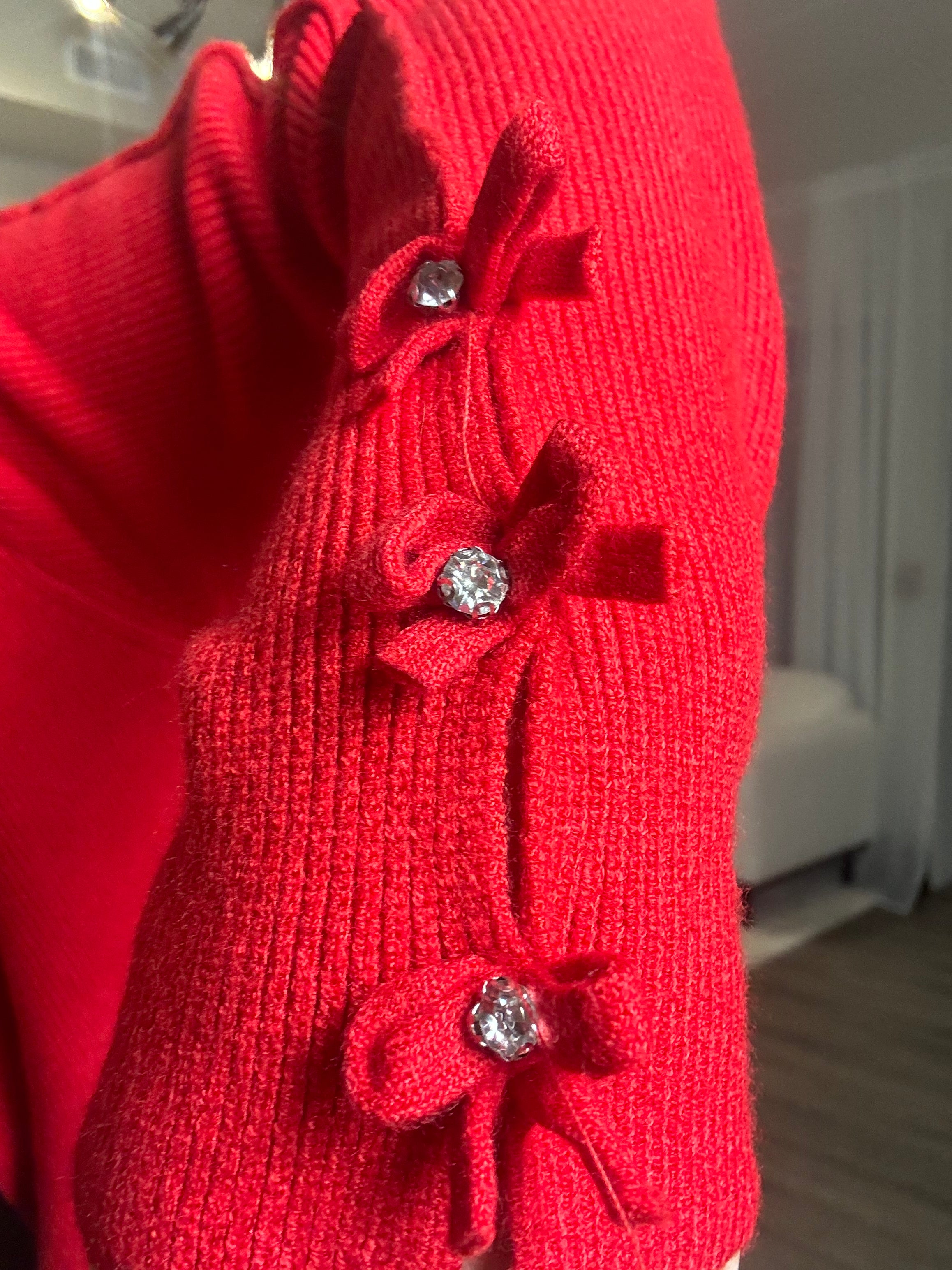 Sweet Trinity Red Sparkle Details Cardigan